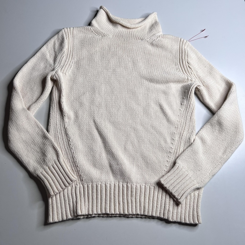 J.Crew‎ Sweater Womens XS White Cotton Turtleneck Raglan Knit Pullover Winter